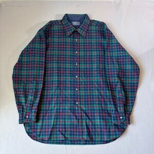 Pendleton Men XL Vintage Wool Flannel Shirt MacHardy Tartan Plaid Blue Green USA